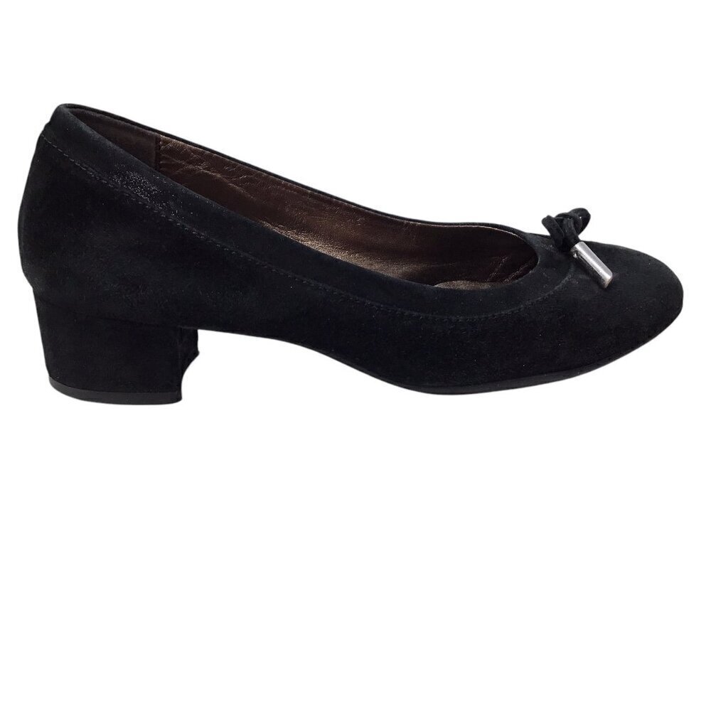 AGL Kristin Bow Tie Black Suede Leather Pumps Block Heel EU 35 US 5 Made Italy - Picture 5 of 14